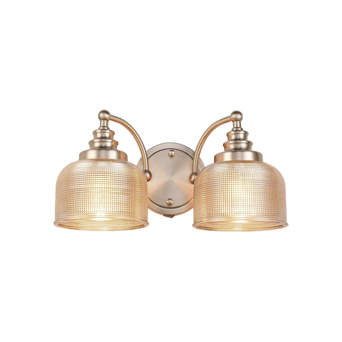 Regent Lourdes 2 Light Switched Double Wall Light 340mm - Satin Nickel / Amber