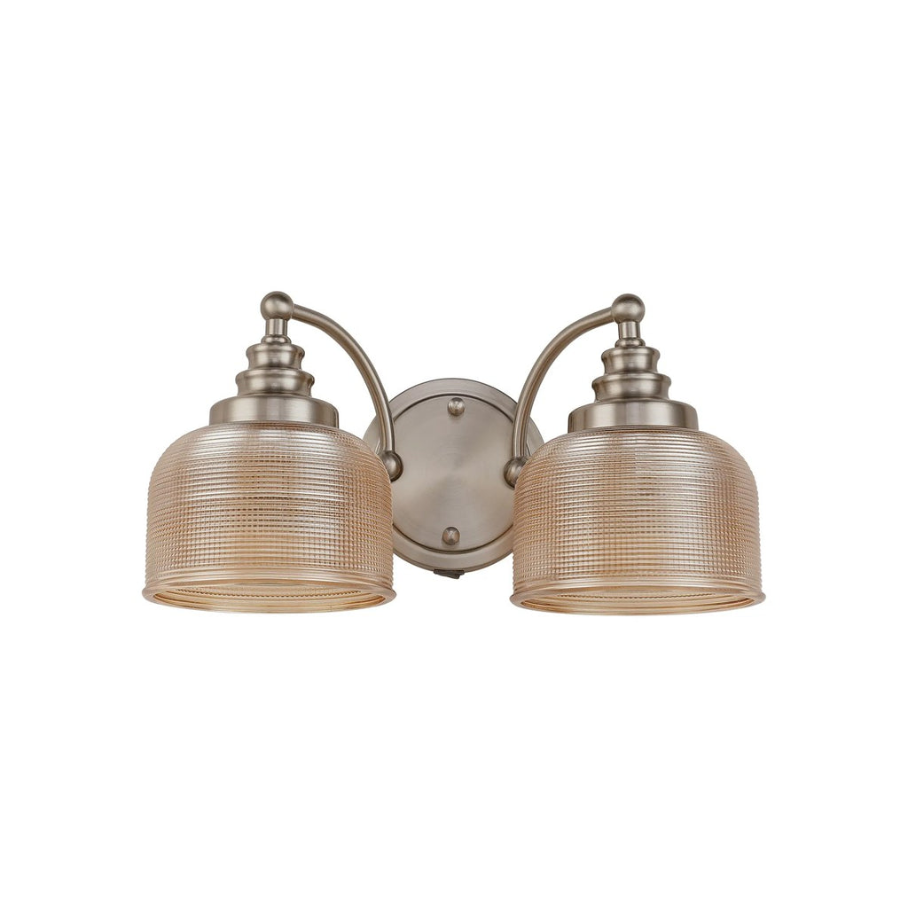 Regent Lourdes 2 Light Switched Double Wall Light 340mm - Satin Nickel / Amber