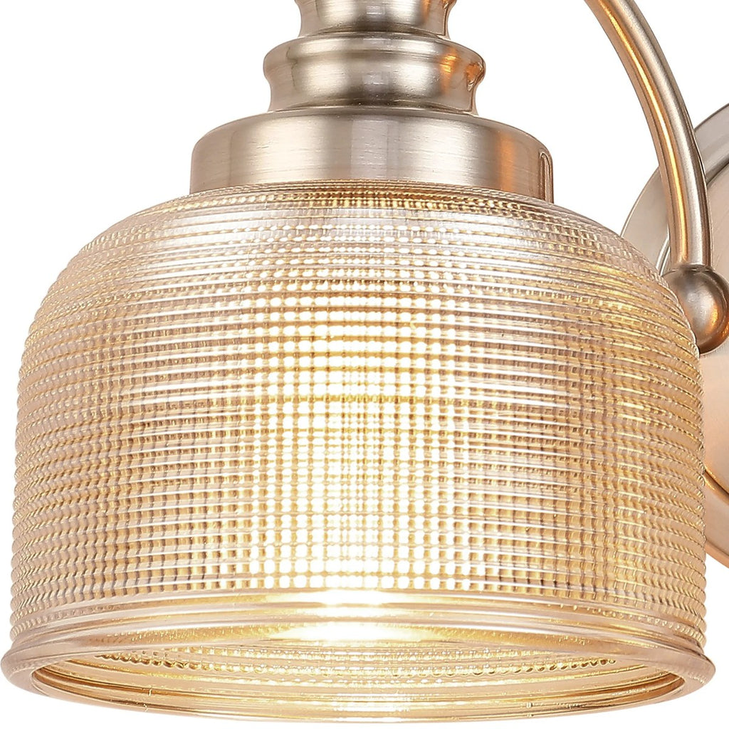 Regent Lourdes 2 Light Switched Double Wall Light 340mm - Satin Nickel / Amber