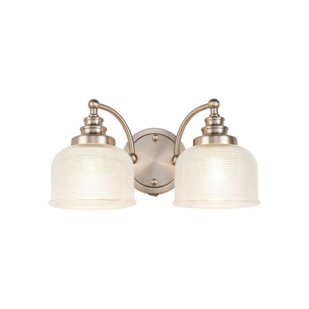 Regent Lourdes 2 Light Switched Double Wall Light 340mm - Satin Nickel / Clear