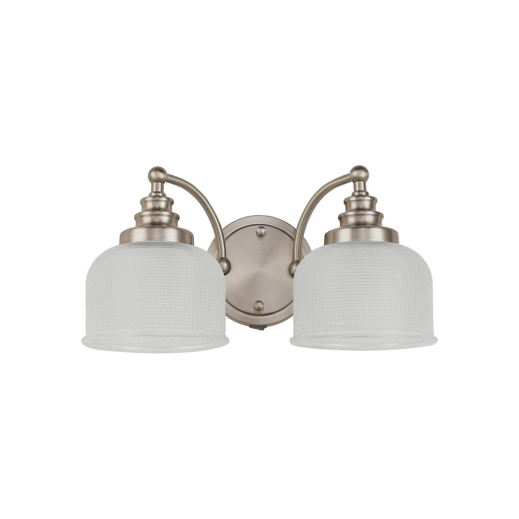 Regent Lourdes 2 Light Switched Double Wall Light 340mm - Satin Nickel / Clear