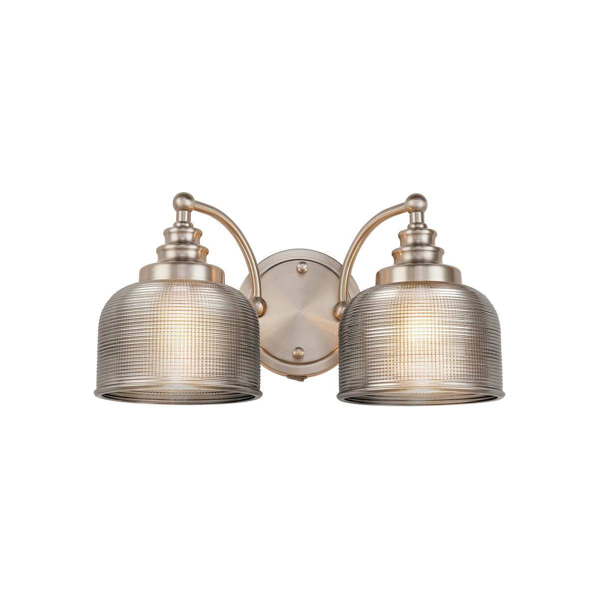 Regent Lourdes 2 Light Switched Double Wall Light 340mm - Satin Nickel / Smoke