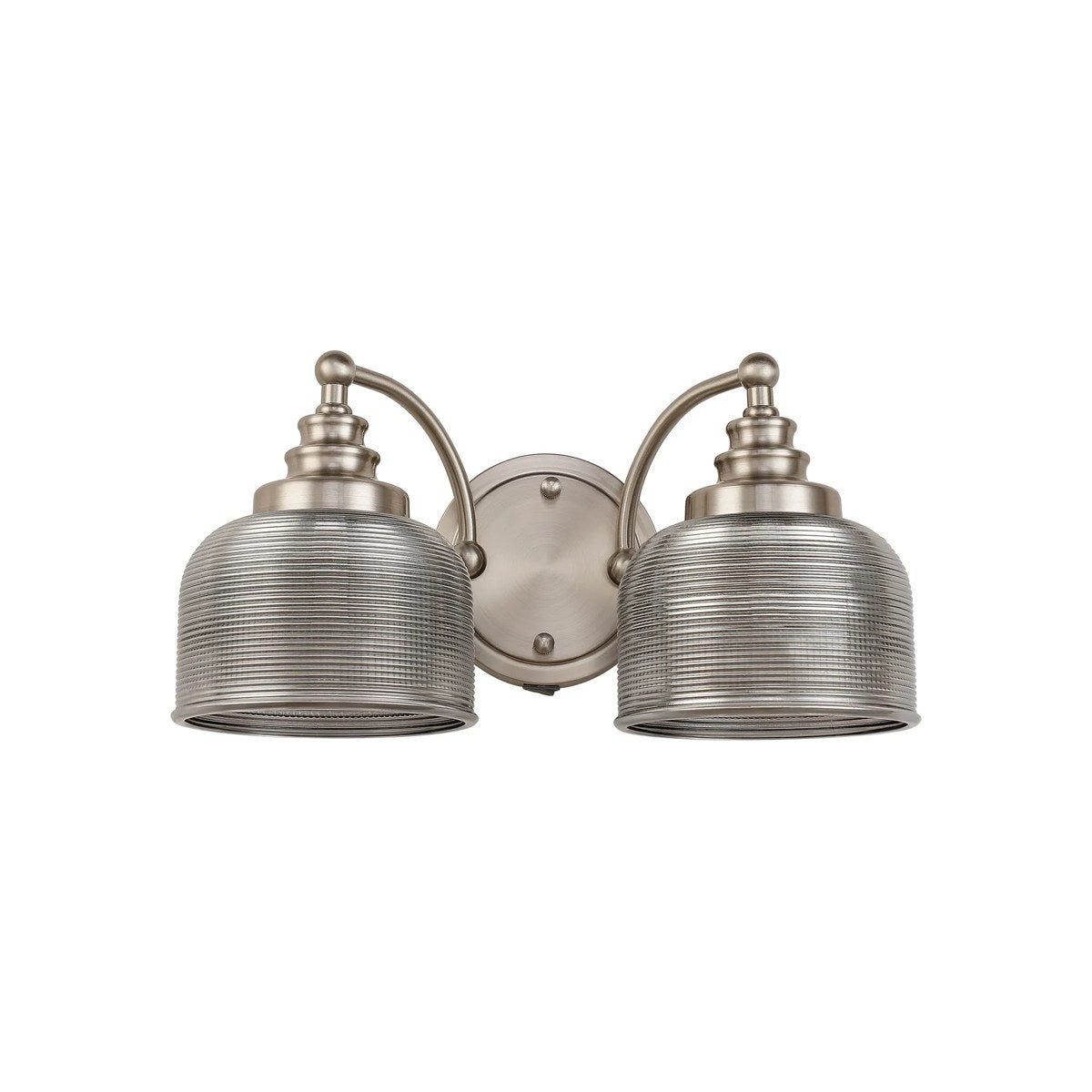 Regent Lourdes 2 Light Switched Double Wall Light 340mm - Satin Nickel / Smoke