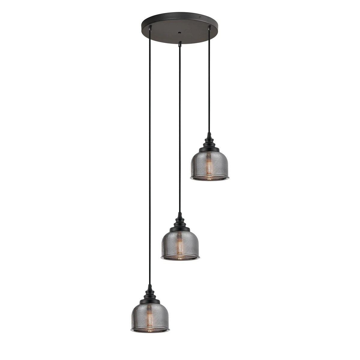 Regent Lourdes 3 Light 280mm Round Pendant Light - Smoke