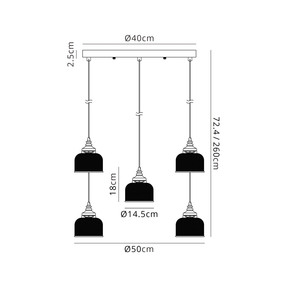 Regent Lourdes 5 Light 500mm Round Pendant Light - dimensions