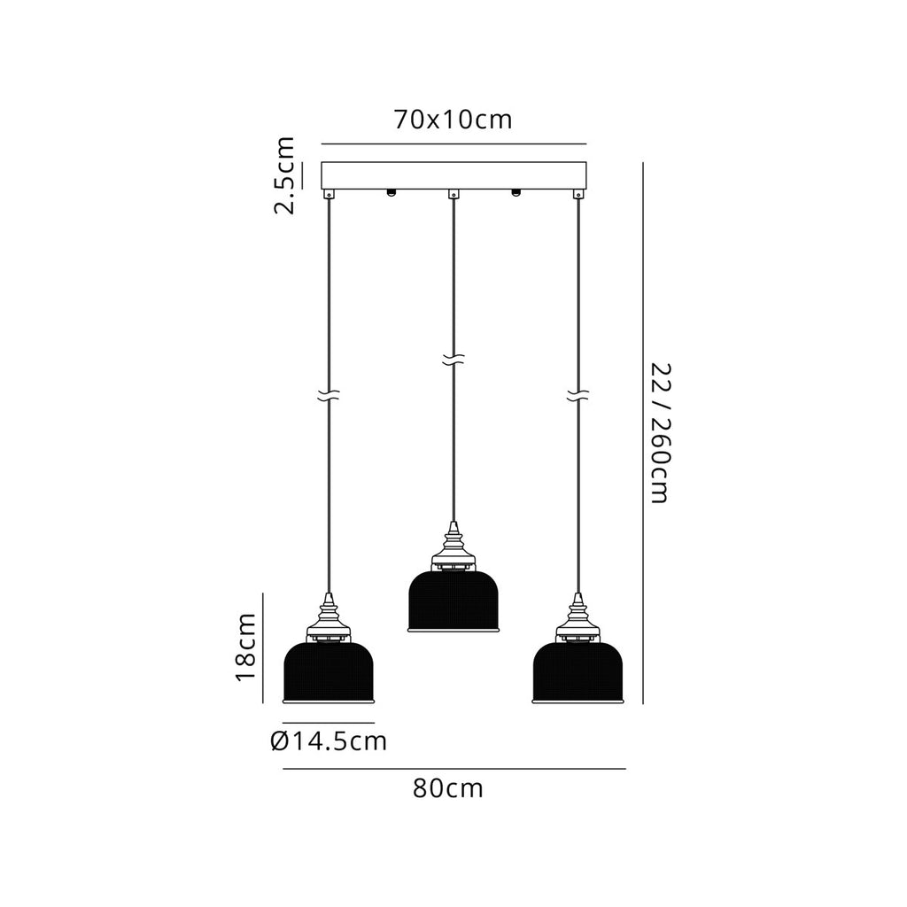 Regent Lourdes 3 Light 800mm Linear Pendant Light - dimensions