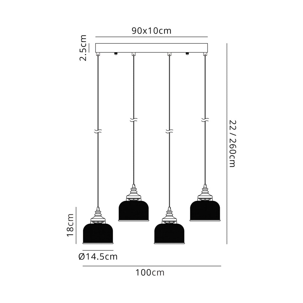 Regent Lourdes 4 Light Linear Pendant Light 1000mm Long - dimensions