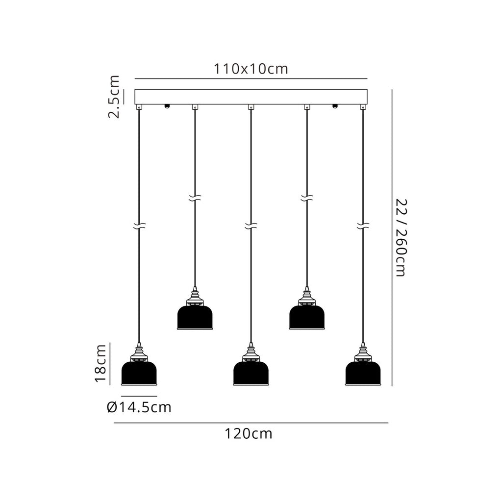 Regent Lourdes 5 Light Linear Pendant 1200mm - dimensions