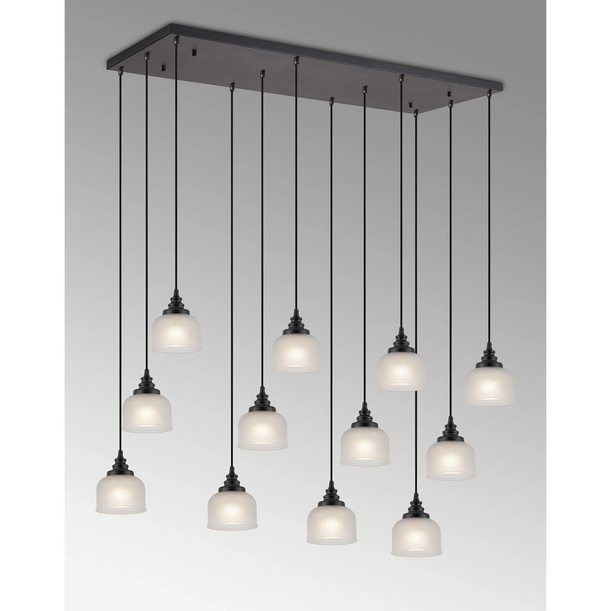 Regent Lourdes 12 Light 1190mm x 490mm Rectangular Pendant Light - Frosted