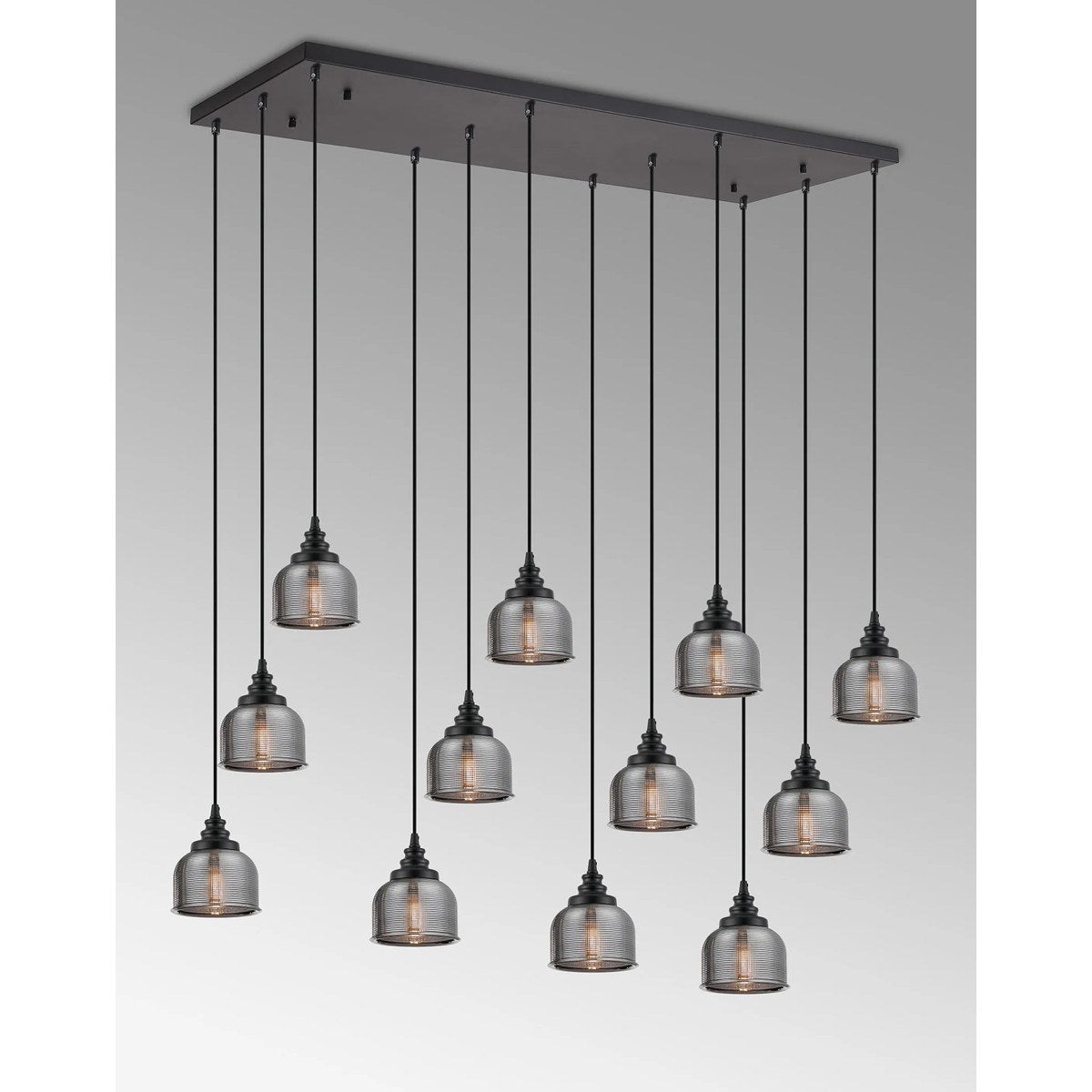 Regent Lourdes 12 Light 1190mm x 490mm Rectangular Pendant Light - Smoke