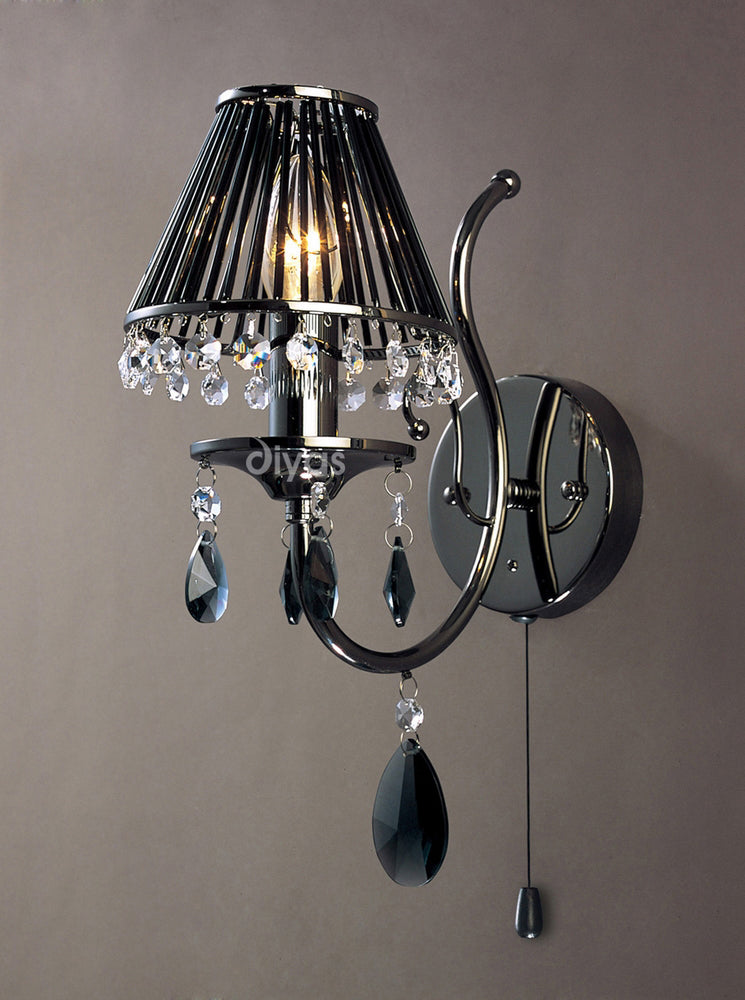 Diyas Luna 1 Light Wall Light in Black Chrome with Crystal