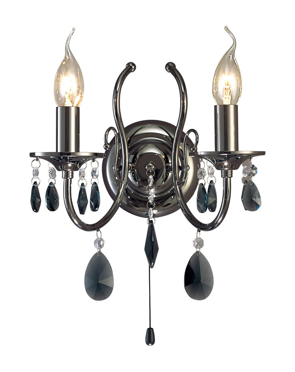 Diyas Luna 2 Light Wall Light in Black Chrome with Crystal