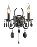 Diyas Luna 2 Light Wall Light in Black Chrome with Crystal