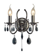 Diyas Luna 2 Light Wall Light in Black Chrome with Crystal