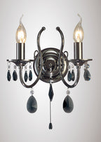 Diyas Luna 2 Light Wall Light in Black Chrome with Crystal