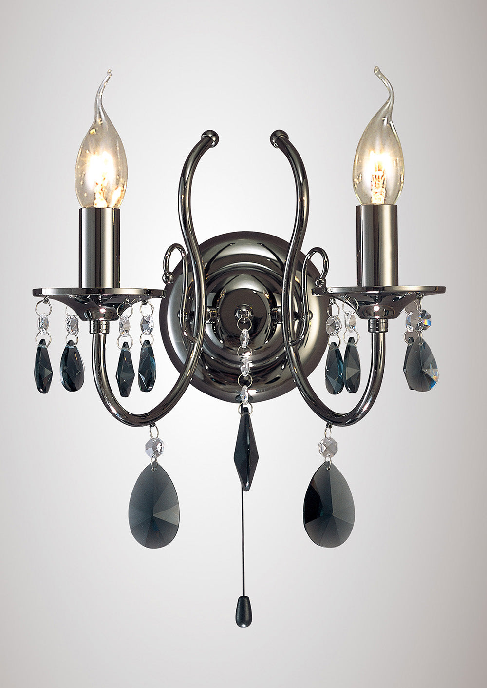 Diyas Luna 2 Light Wall Light in Black Chrome with Crystal