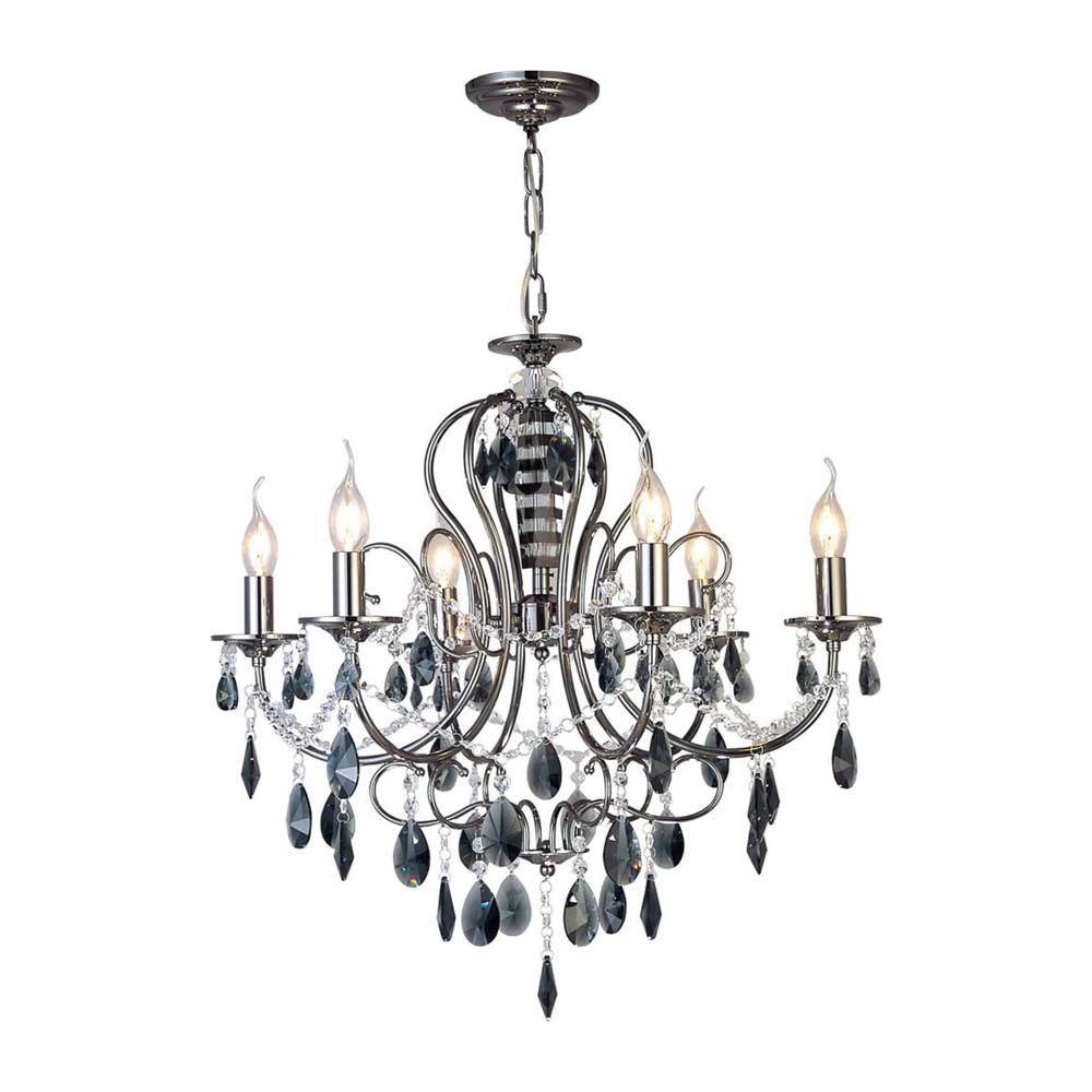 Diyas Luna 6 Light Pendant Light in Black Chrome with Crystal