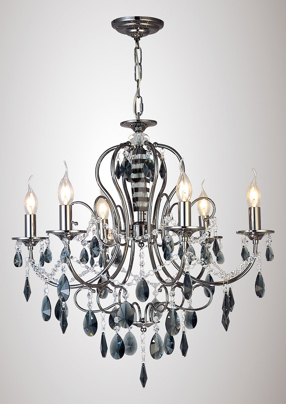 Diyas Luna 6 Light Pendant Light in Black Chrome with Crystal