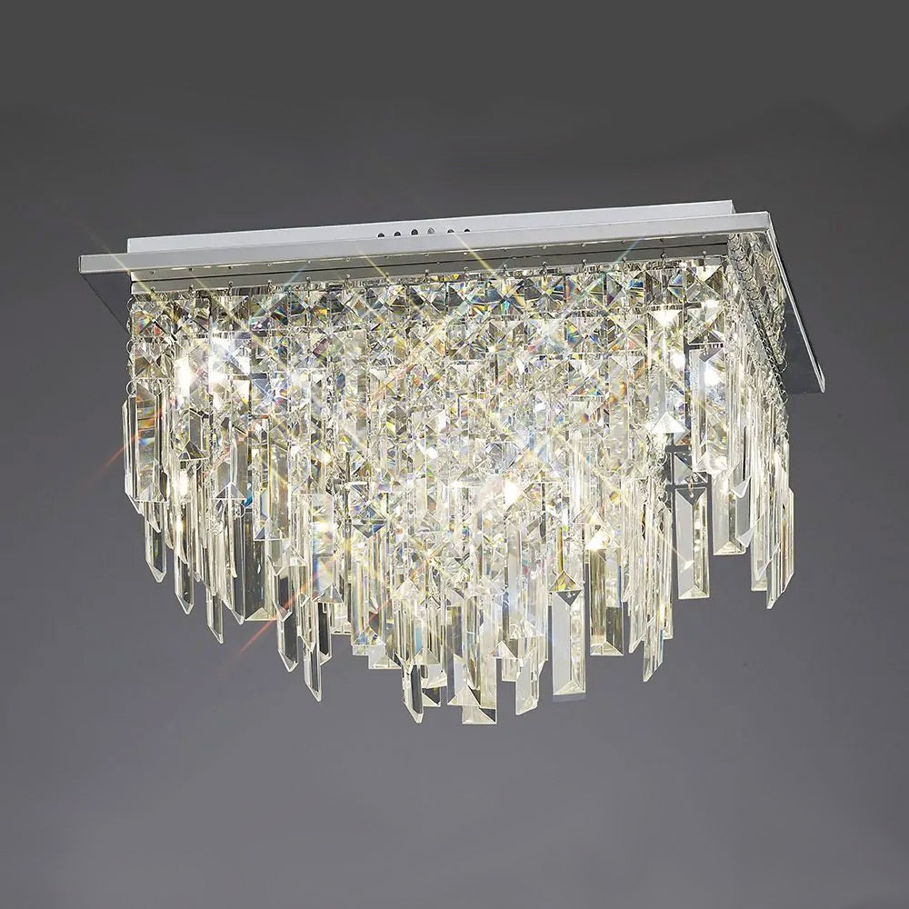 Diyas Maddison 6 Light Square Ceiling Light in Polished Chrome with Crystal