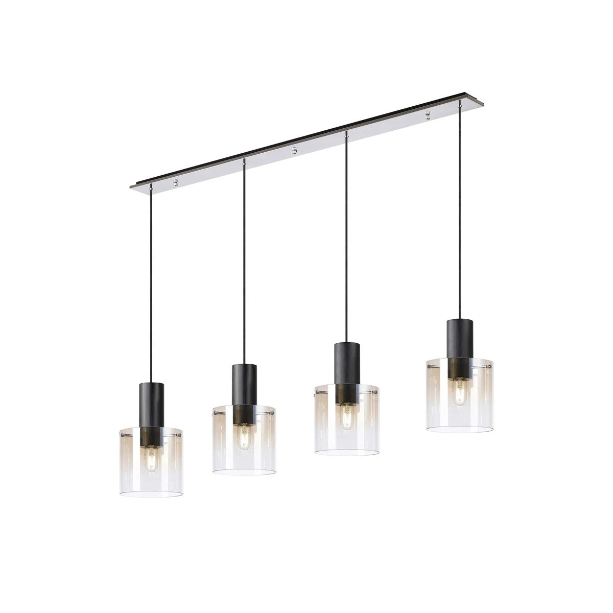 Regent Maisy 4 Light 1420mm Linear Pendant Light - Black / Polished Chrome / Amber Fade