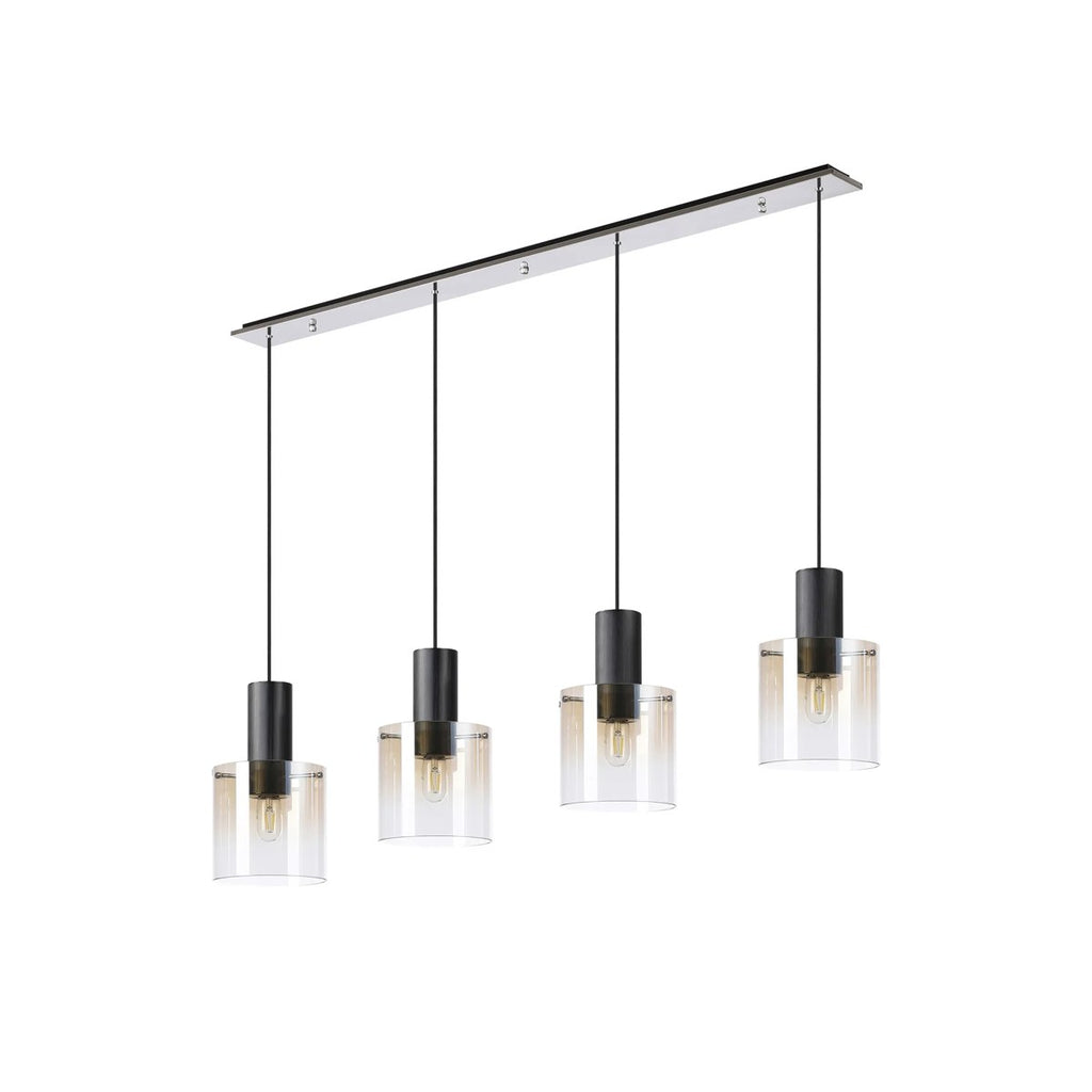 Regent Maisy 4 Light 1420mm Linear Pendant Light - Black / Polished Chrome / Amber Fade