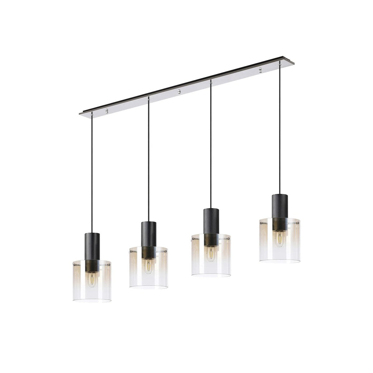 Regent Maisy 4 Light 1420mm Linear Pendant Light - Black / Polished Chrome / Amber Fade