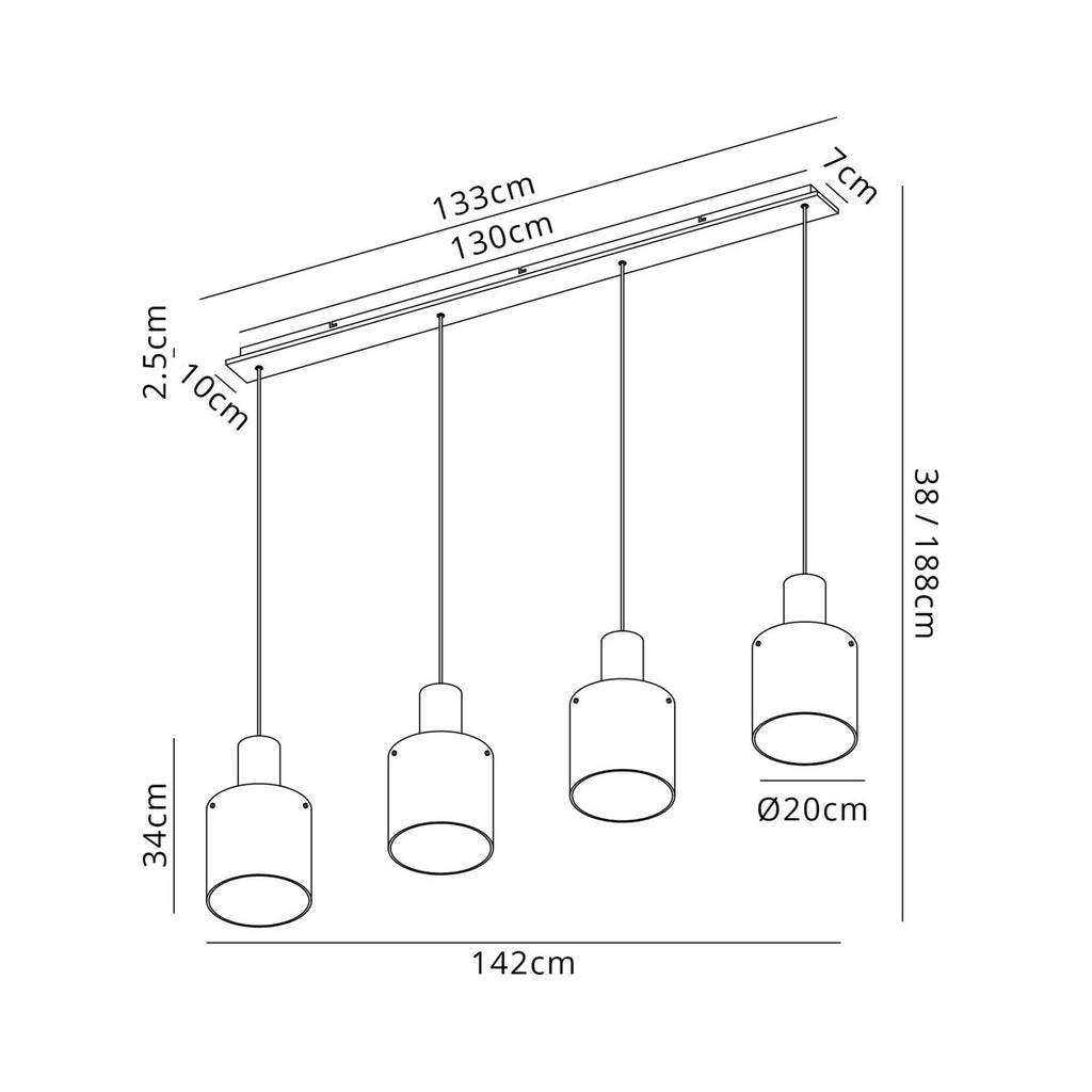 Regent Maisy 4 Light 1420mm Linear Pendant Light - dimensions