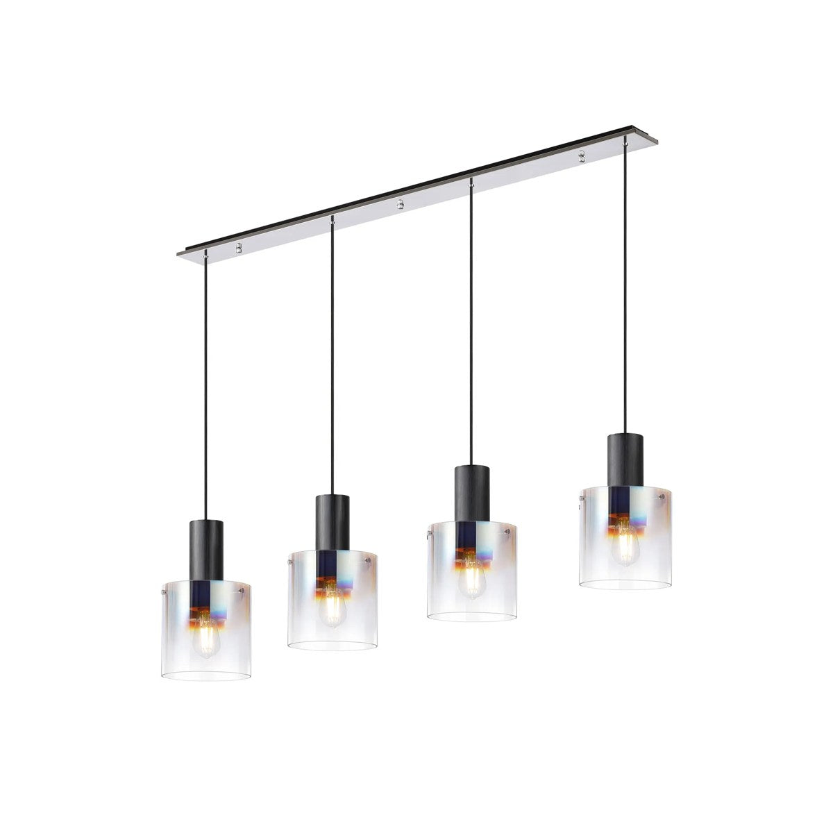 Regent Maisy 4 Light 1420mm Linear Pendant Light - Black / Polished Chrome / Iridescent Fade