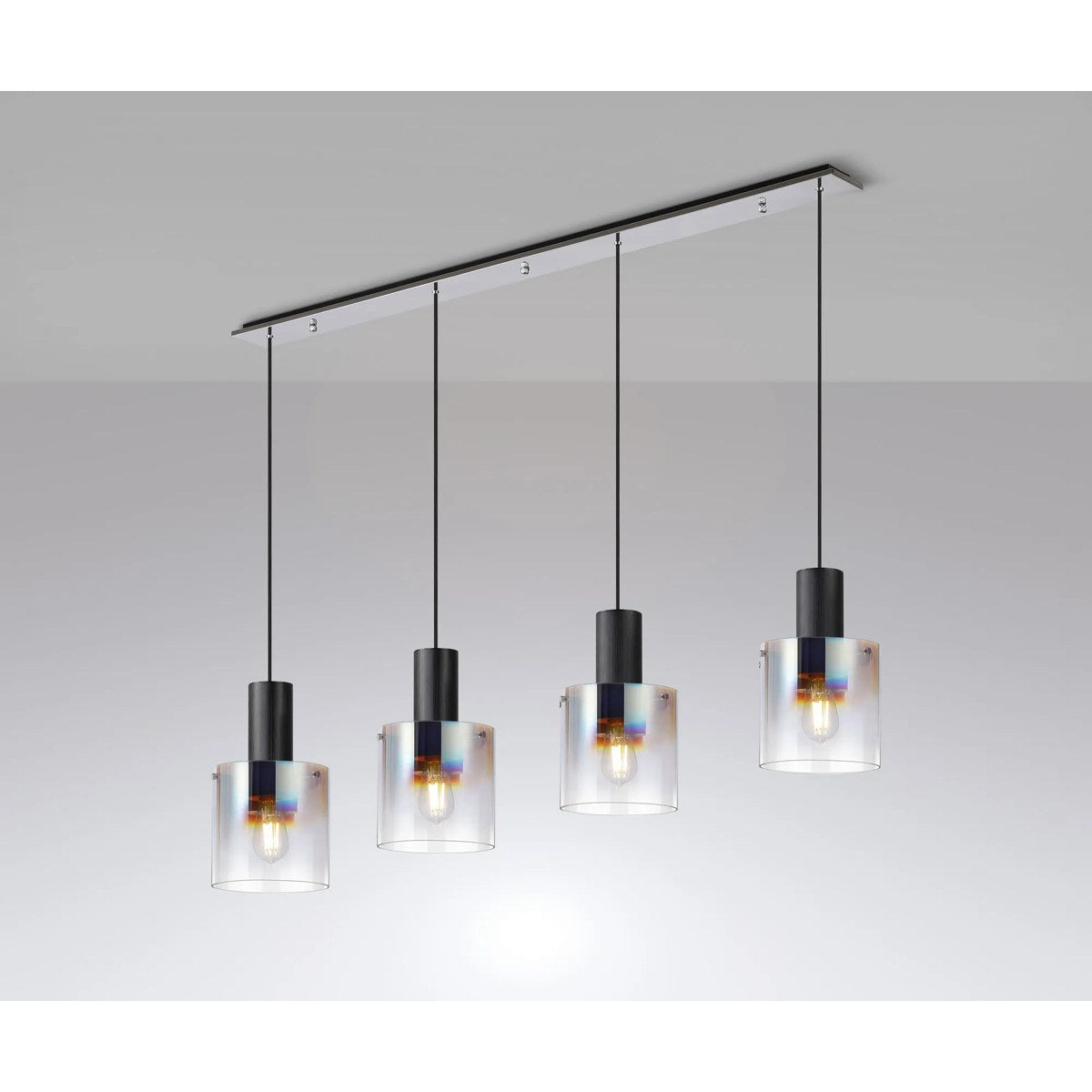 Regent Maisy 4 Light 1420mm Linear Pendant Light - Black / Polished Chrome / Iridescent Fade