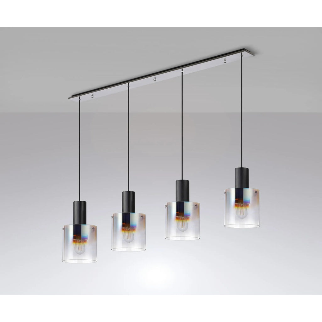 Regent Maisy 4 Light 1420mm Linear Pendant Light - Black / Polished Chrome / Iridescent Fade