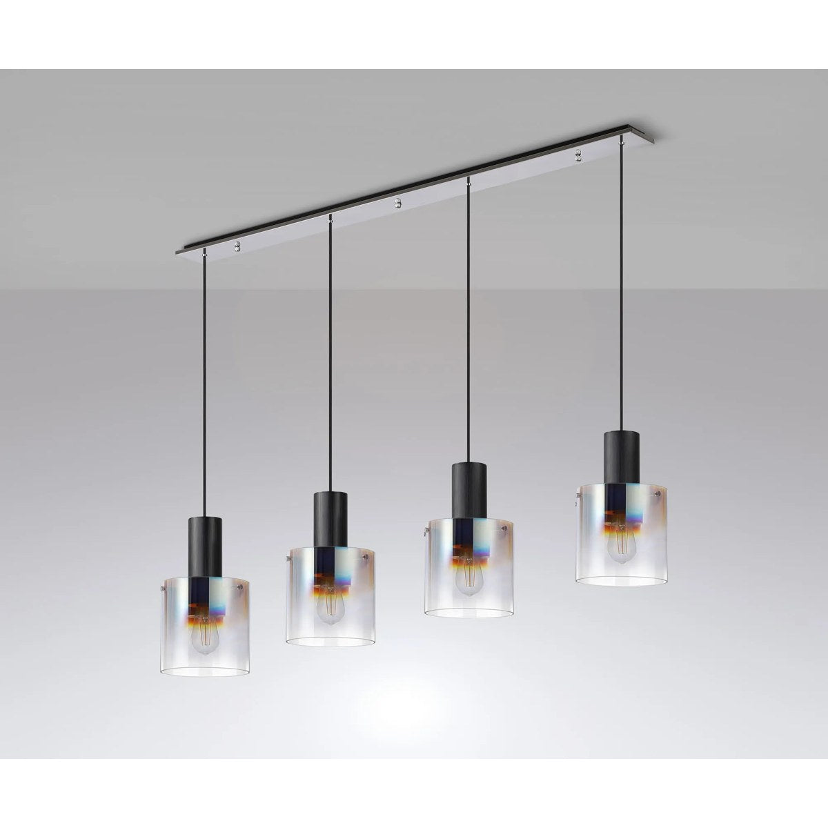 Regent Maisy 4 Light 1420mm Linear Pendant Light - Black / Polished Chrome / Iridescent Fade