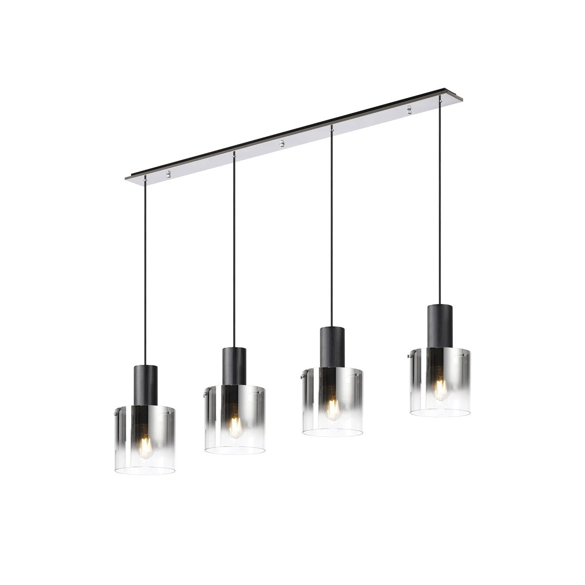 Regent Maisy 4 Light 1420mm Linear Pendant Light - Black / Polished Chrome / Smoke Fade