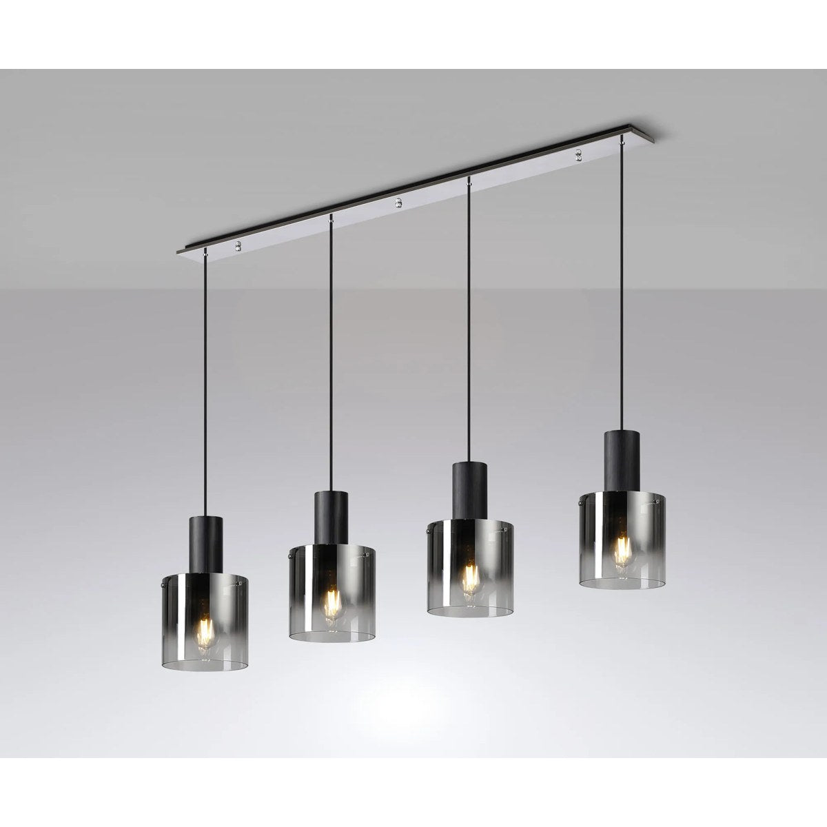 Regent Maisy 4 Light 1420mm Linear Pendant Light - Black / Polished Chrome / Smoke Fade