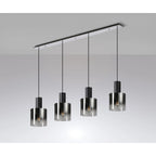 Regent Maisy 4 Light 1420mm Linear Pendant Light - Black / Polished Chrome / Smoke Fade