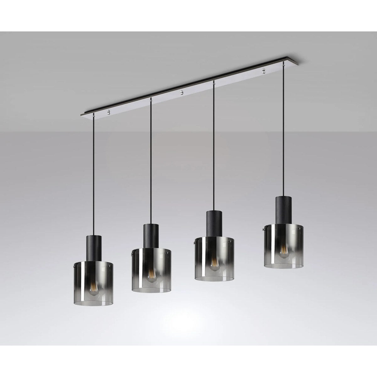 Regent Maisy 4 Light 1420mm Linear Pendant Light - Black / Polished Chrome / Smoke Fade