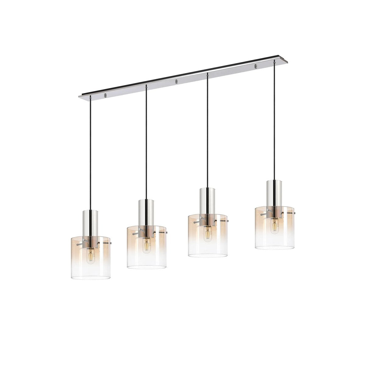Regent Maisy 4 Light 1420mm Linear Pendant Light - Polished Nickel / Black / Amber Fade