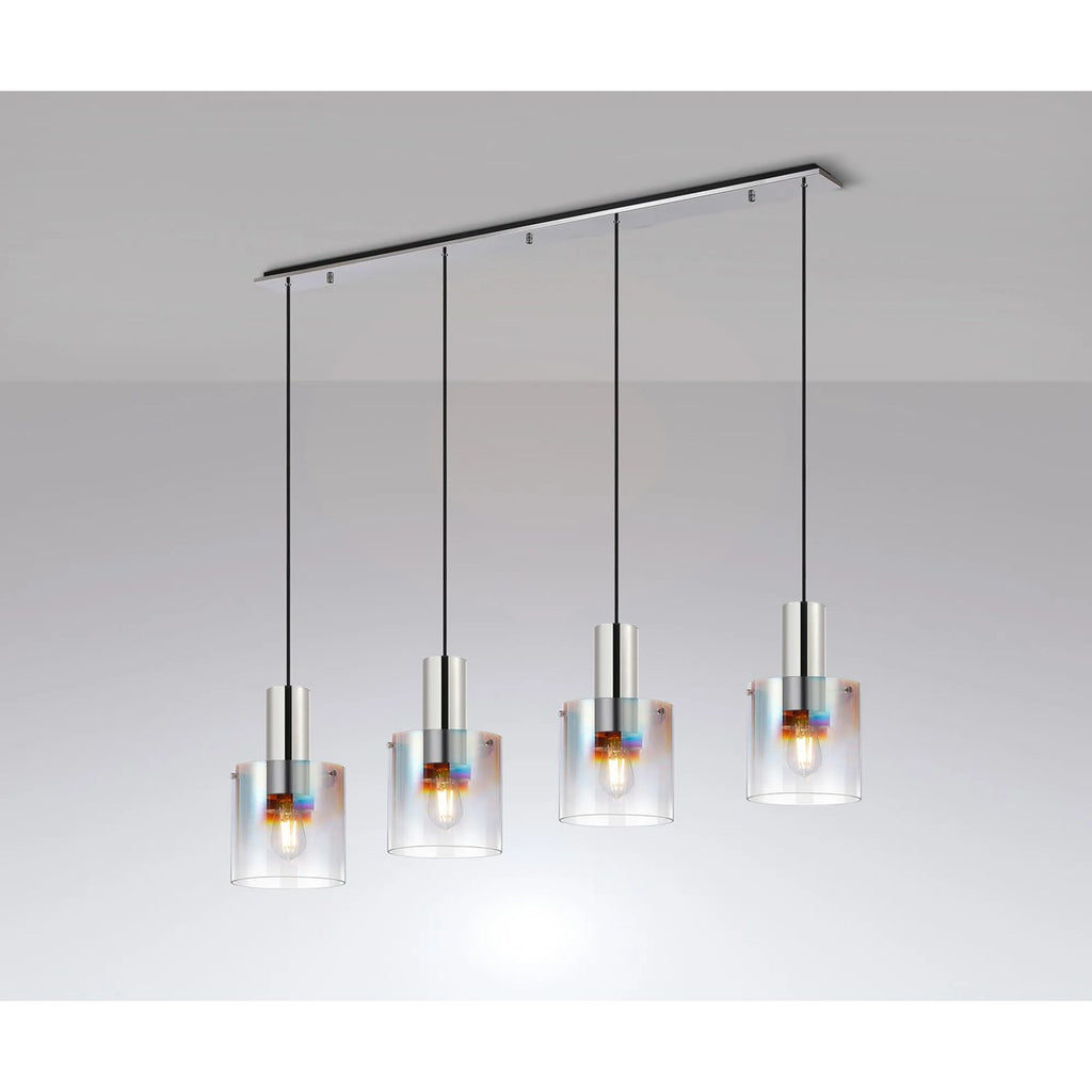 Regent Maisy 4 Light 1420mm Linear Pendant Light - Polished Nickel / Black / Iridescent Fade