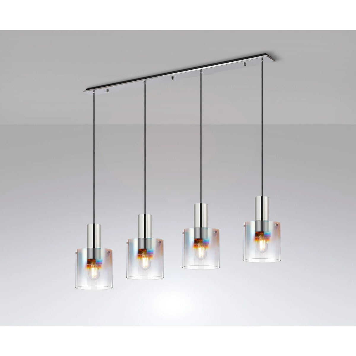 Regent Maisy 4 Light 1420mm Linear Pendant Light - Polished Nickel / Black / Iridescent Fade