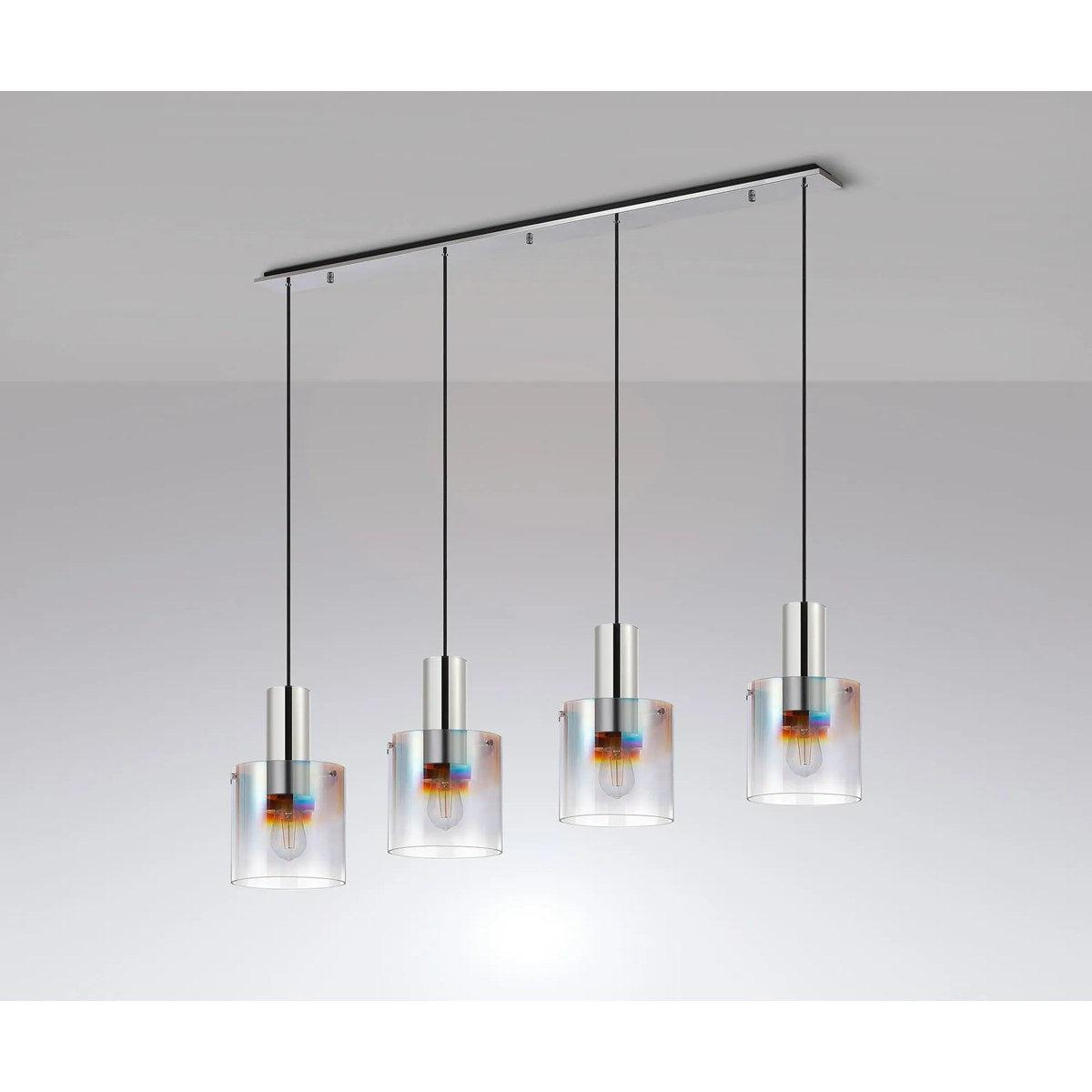 Regent Maisy 4 Light 1420mm Linear Pendant Light - Polished Nickel / Black / Iridescent Fade