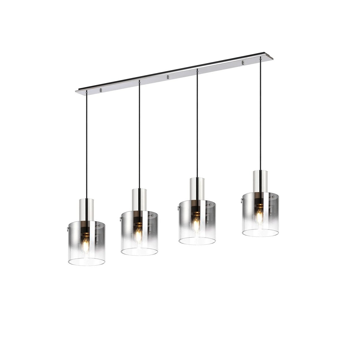 Regent Maisy 4 Light 1420mm Linear Pendant Light - Polished Nickel / Black / Smoke Fade