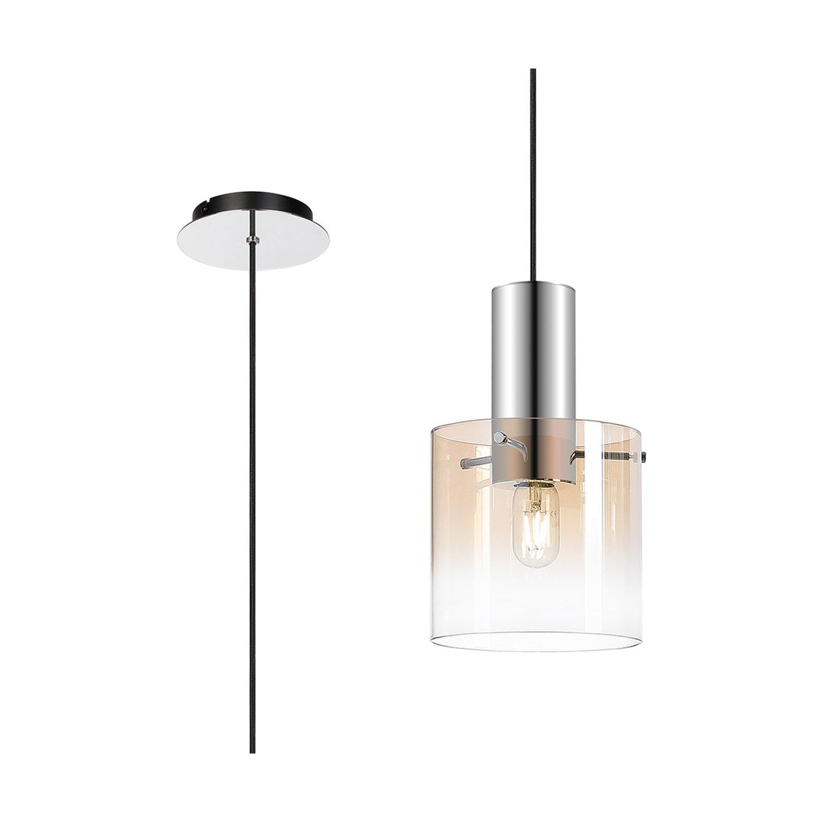 Regent Maisy 200mm Single Pendant Light - Polished Nickel / Black / Amber Fade
