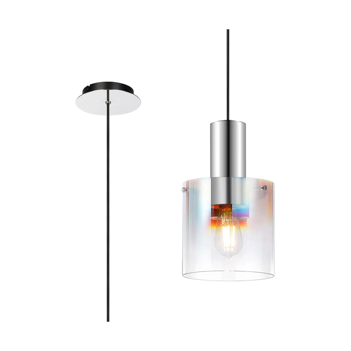 Regent Maisy 200mm Single Pendant Light - Polished Nickel / Black / Iridescent Fade