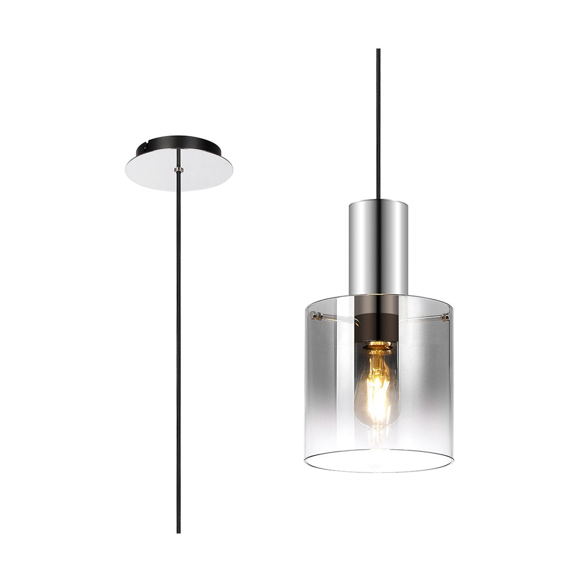 Regent Maisy 200mm Single Pendant Light - Polished Nickel / Black / Smoke Fade