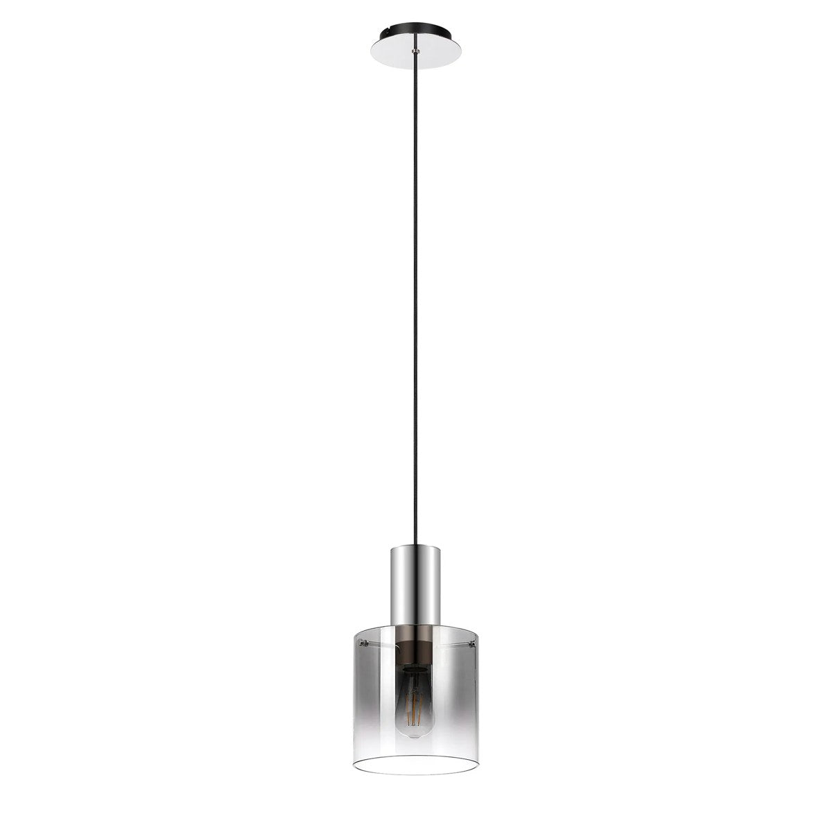 Regent Maisy 200mm Single Pendant Light - Polished Nickel / Black / Smoke Fade