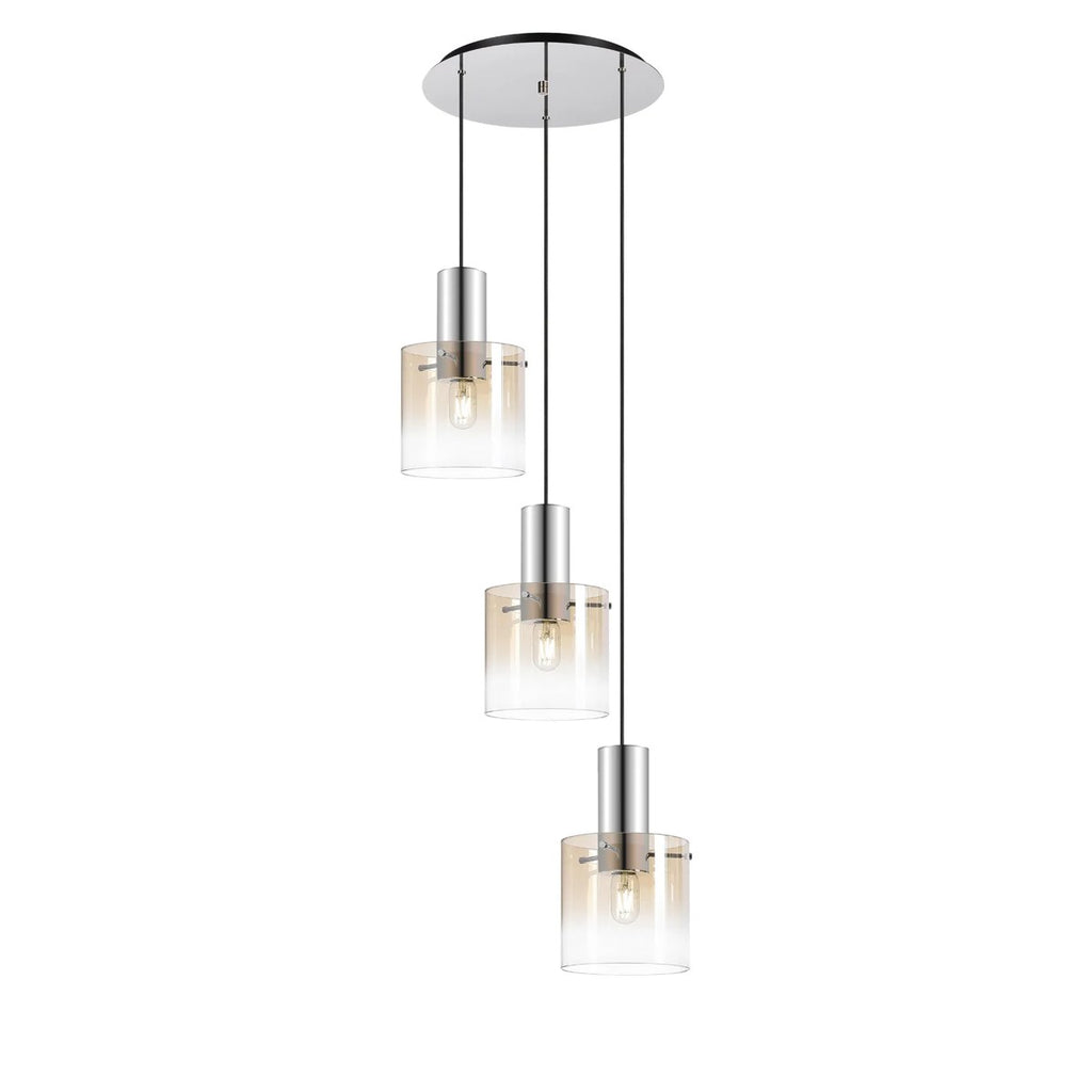 Regent Maisy 3 Light 500mm Round Pendant Light - Polished Nickel / Black / Amber Fade