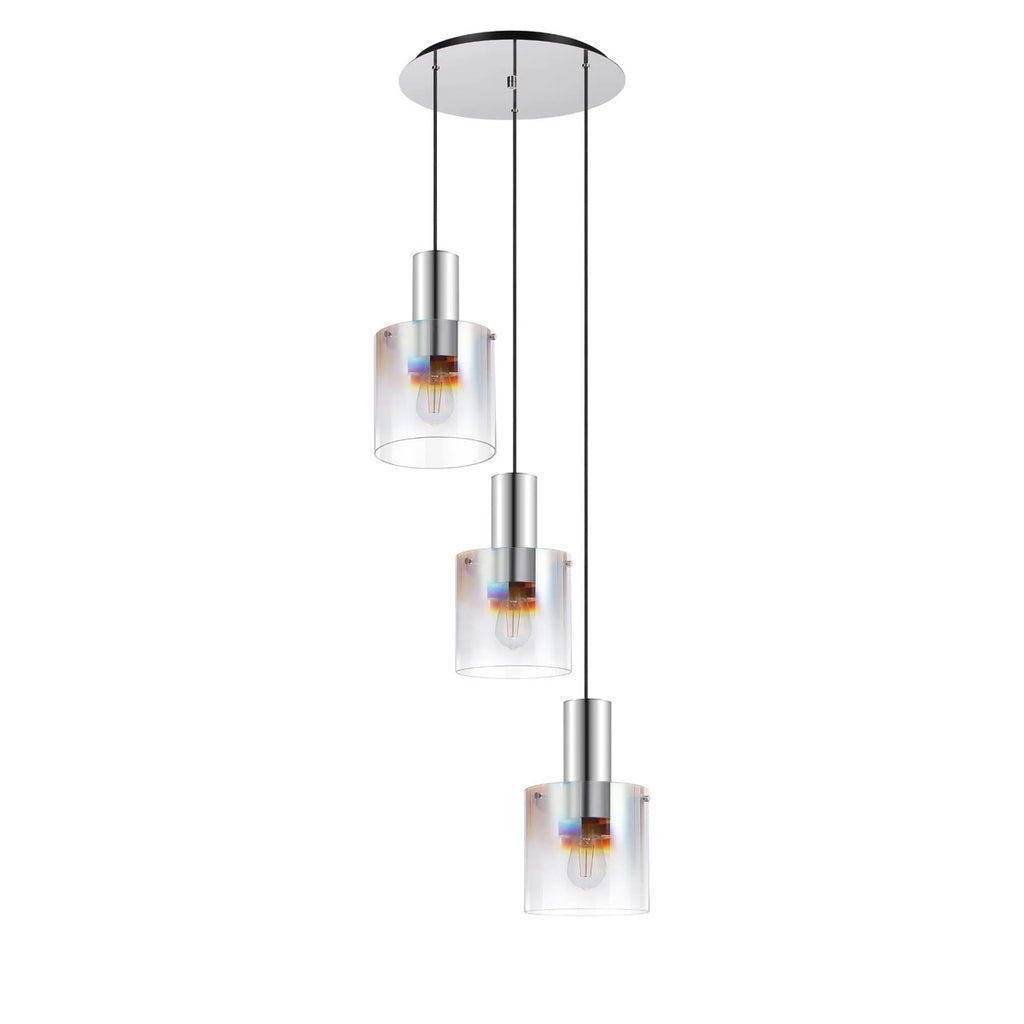 Regent Maisy 3 Light 500mm Round Pendant Light - Polished Nickel / Black / Iridescent Fade