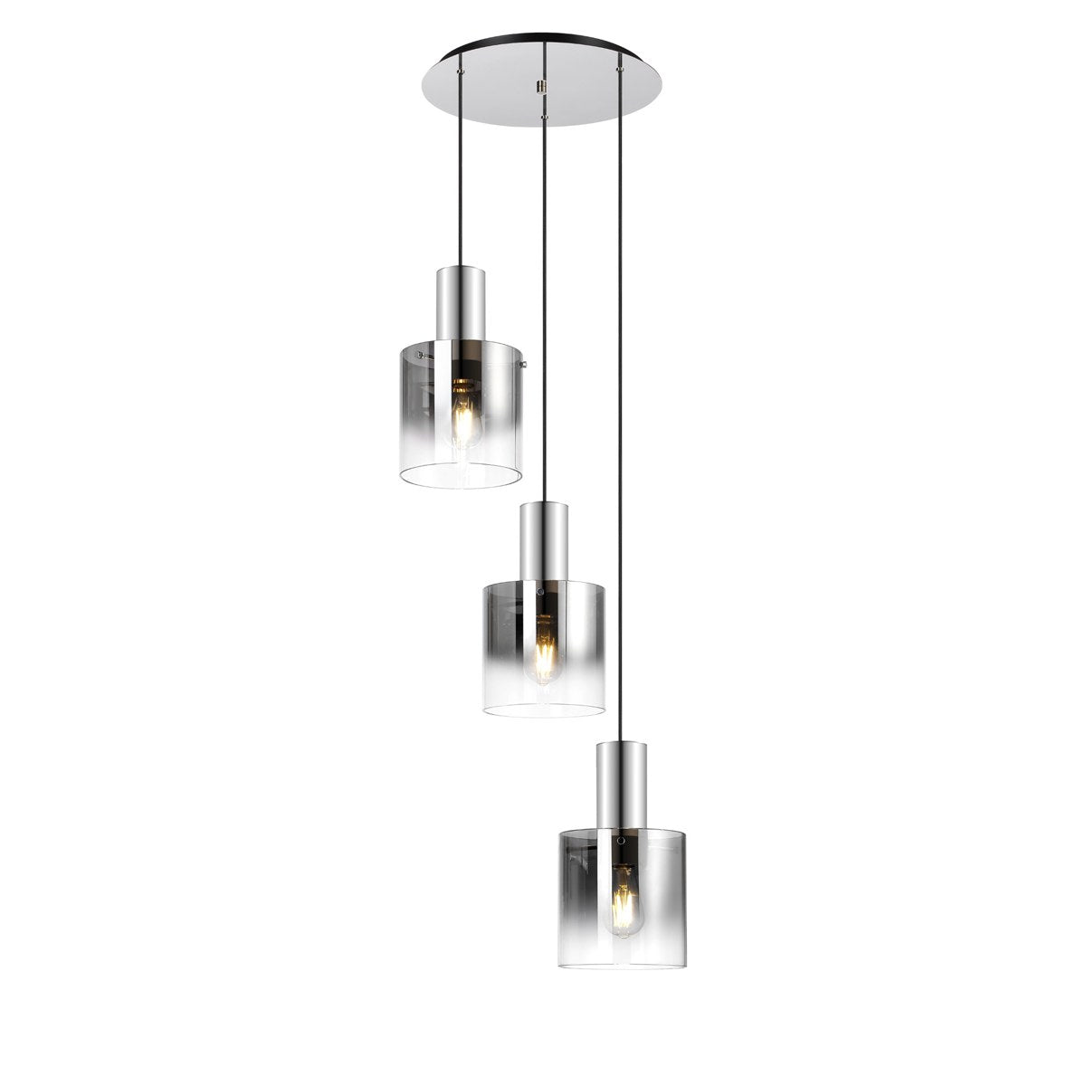 Regent Maisy 3 Light 500mm Round Pendant Light - Polished Nickel / Black / Smoke Fade
