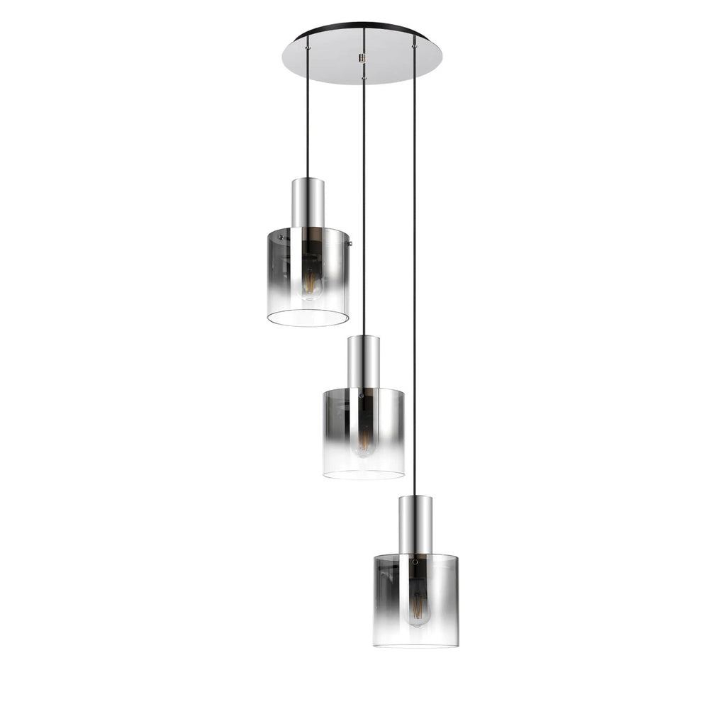 Regent Maisy 3 Light 500mm Round Pendant Light - Polished Nickel / Black / Smoke Fade