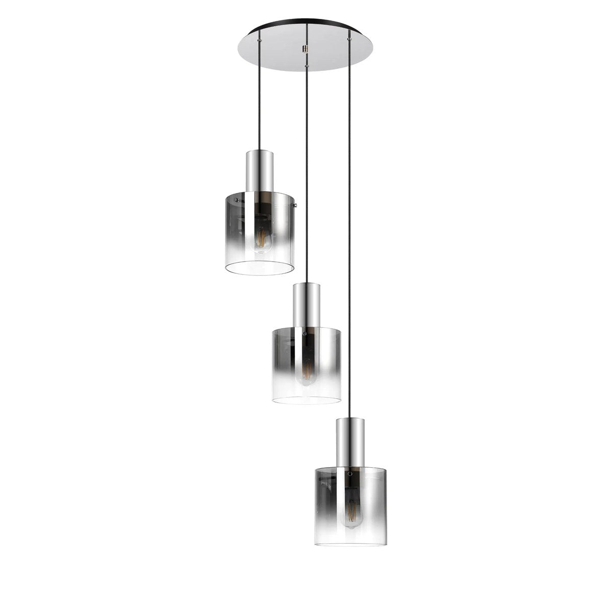 Regent Maisy 3 Light 500mm Round Pendant Light - Polished Nickel / Black / Smoke Fade