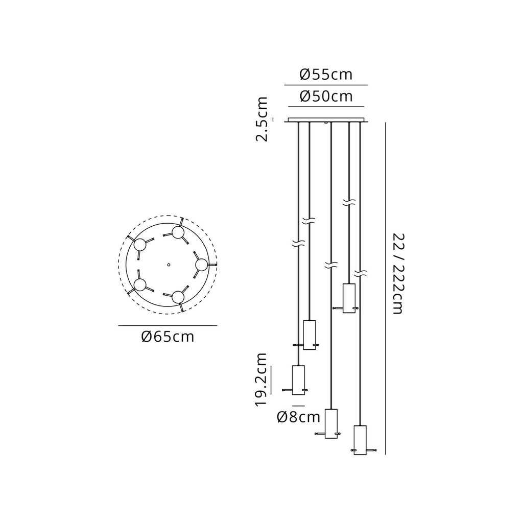 Regent Maisy 5 Light Round Pendant Light 650mm Diameter - dimensions